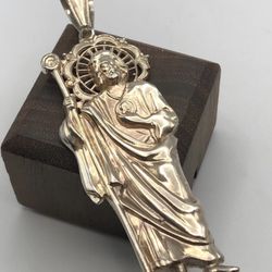 Sterling Silver .925 San Judas Tadeo Saint Judas 3" Necklace Pendant 9.7grams 