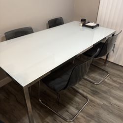 Glass Top Metal Base Dining Table With Chairs