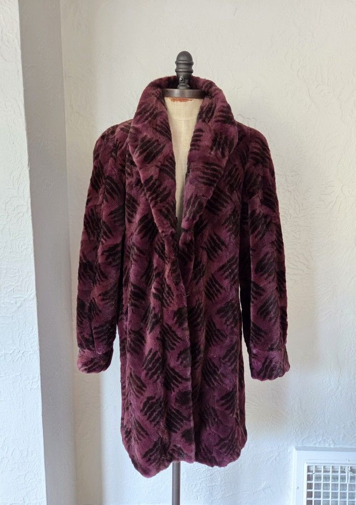 Sheared Mink Fur Coat Dyed Burgundy Size L NO OFFERS