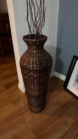 Large Woven Rattan Floor Vase