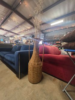36" mid century wicker boho floor vase,  $100