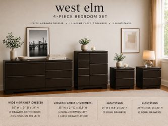 West Elm - 2 Modern Dark Wood Dressers and 2 Nightstand Set -$800 for all 4 pieces