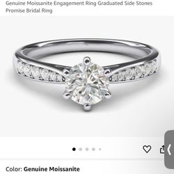 10k White Gold Genuine Moissanite  Engagement Ring 