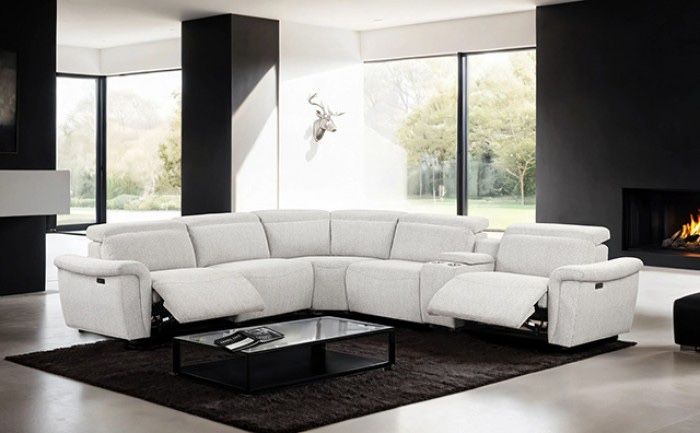 Brand New Elegant Light Grey Reclining Chenille Sectional Sofa