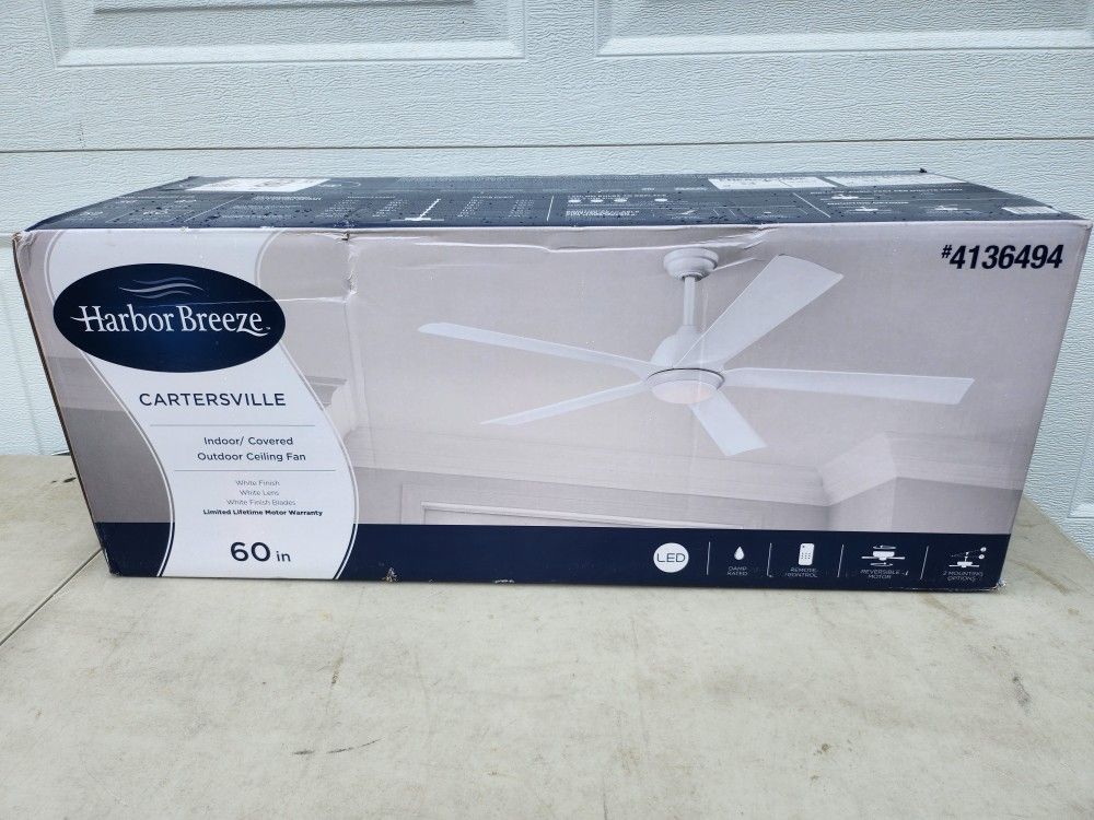Harbor Breeze Cartersville 60-inch Indoor/Outdoor Ceiling Fan with LED Light and Remote Control -BRAND NEW