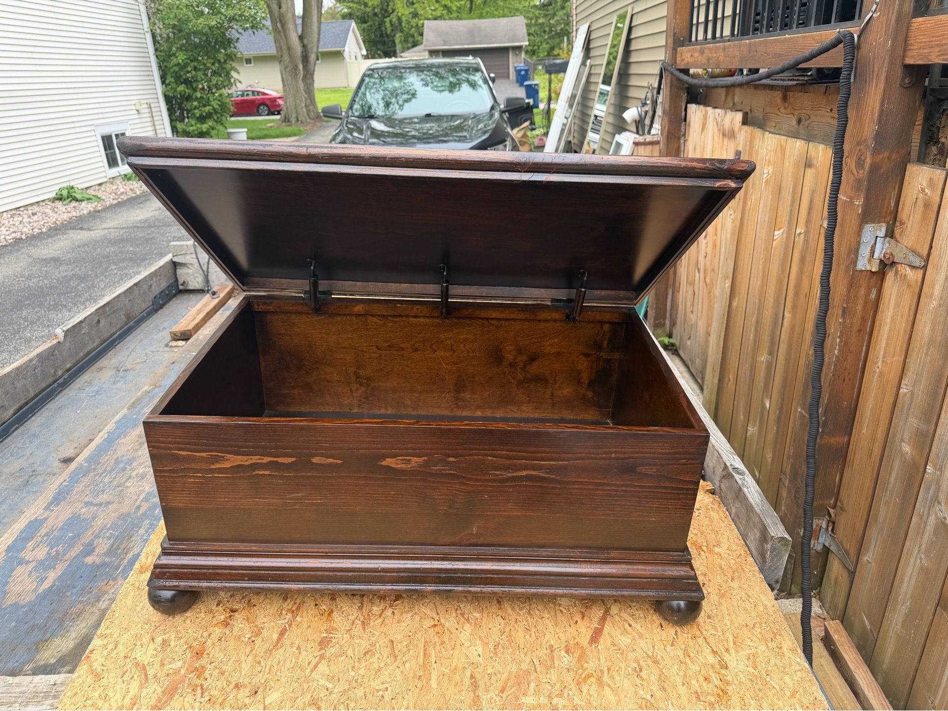 Antique /Vintage Wooden Stirage Box with hinged Top, solid and sturdy, 37 by 24, 17 hi, $50
