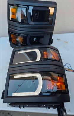 14-15 Chevrolet Silverado LED DRL Projector Headlights Luces Focos Micas Faros Faroles Headlamps
