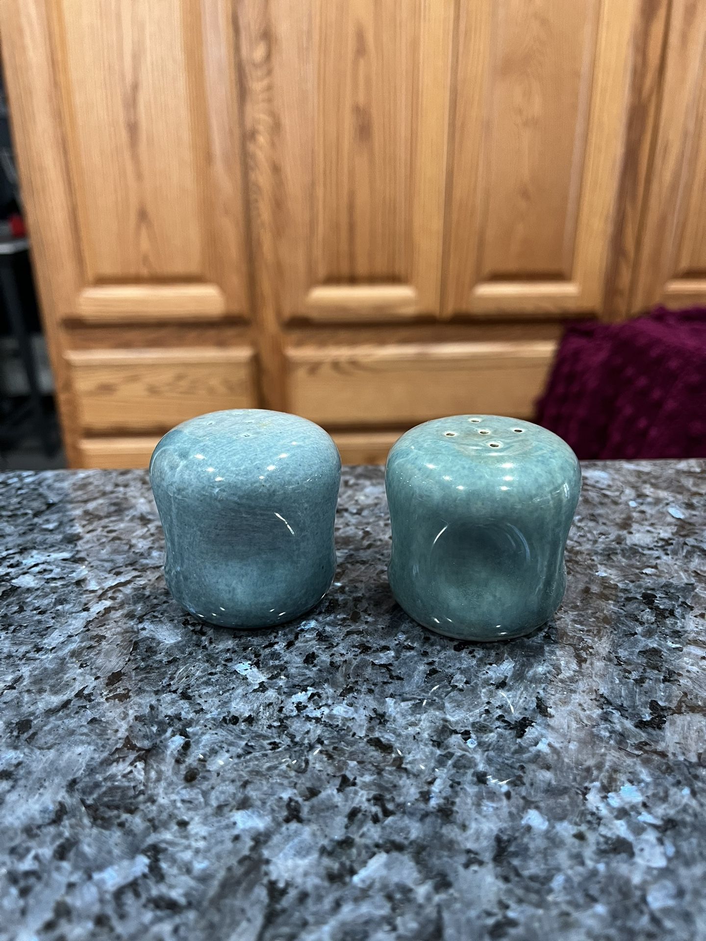 Vintage Russel Wright Pair Of MidCentury Pair Of Salt And Pepper Shakers.  Preowned Missing Stoppers 