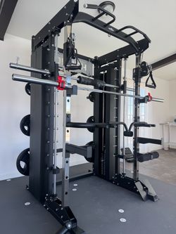 Smith Machine, Pulley System, Power Rack, Rubber Weights, Dumbbells