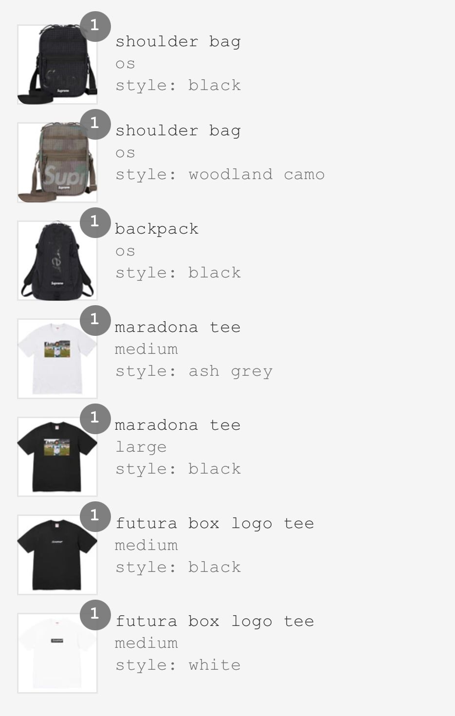 Supreme SS 24’ Week 1 Backpack, Shoulder Bag, Gradient Beanie , Maradona Tee Shirt 