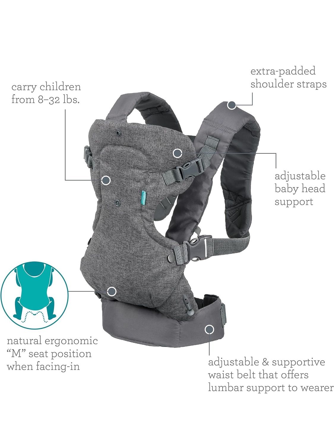 Infantino Flip Advanced 4-in-1 Carrier - Ergonomic, convertible, face-in and face-out front and back carry for newborns and older babies 8-32 lbs 