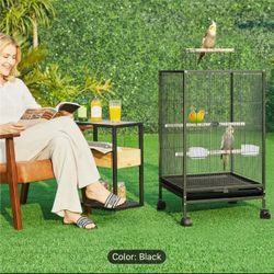 Open Perch Stand Top Parrot Bird Cage On Wheels 
