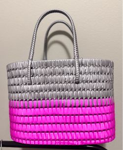 Woven market Tote Bag Silver Pink