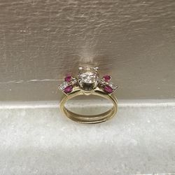 1.02 Carat Diamond Ring With Ruby, 14kt Wedding Set! Natural Cut Diamonds! One Day Sale!