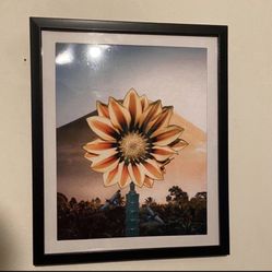 Custom sunflower art piece on black frame