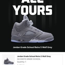 Jordan 5 Wolf Grey (GS Size 4.5)