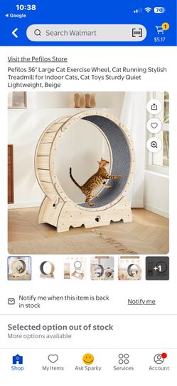 Pefilos 36" Large Cat Exercise Wheel, Cat Running Stylish Treadmill for Indoor Cats, Cat Toys Sturdy Quiet Lightweight, Beige