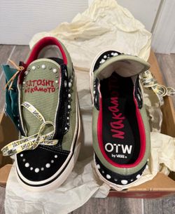 Vans OTW x Satoshi Nakamoto Olive and Black Pearl-Trim Slip-On Sneakers (RARE) Size us 6