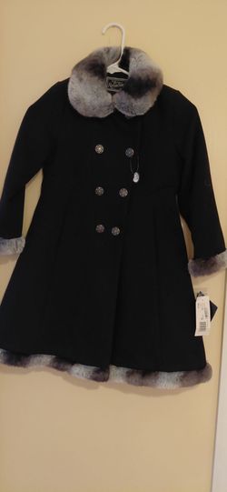 Brand new England vintage long faux fur trim double breasted dress coat jacket size 6