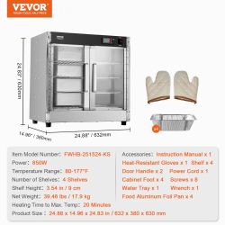 Hot Box Food Warmer, 4-Tier Concession Warmer with Water Tray, 4 Pans, Glass Double-door and Adjustable Shelves, Stainless Steel Food Warmer Cabi