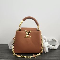 Brown Mini Top Handle Bag Gold Chain Crossbody Purse Chic Small Handbag