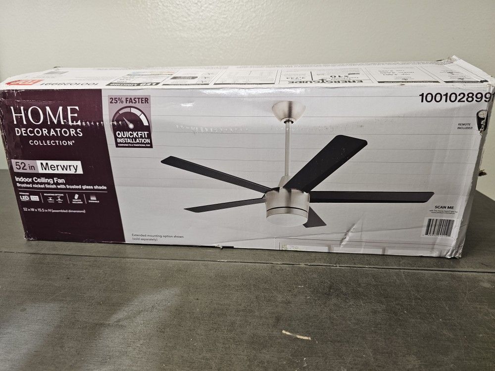 Merwry 52 in. Integrated LED Indoor Brushed Nickel Ceiling Fan with Light Kit and Remote Control