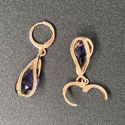 Natural Purple Amethysts Lever-back Earrings