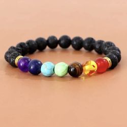 7 Chakra Healing Stones Bracelet With Lava Stones