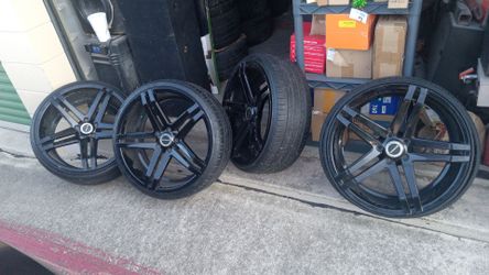 Gloss Black 5-Spoke Wheels with Tires – Set of 4
