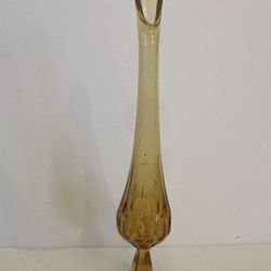 Fenton Art Glass 12" Amber Thumbprint Pedestal Swung Bud Vase Vintage