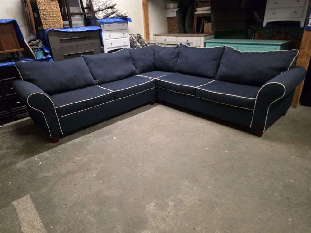 Modern Blue Fabric L Shaped Sectional Couch with Pull Out Bed