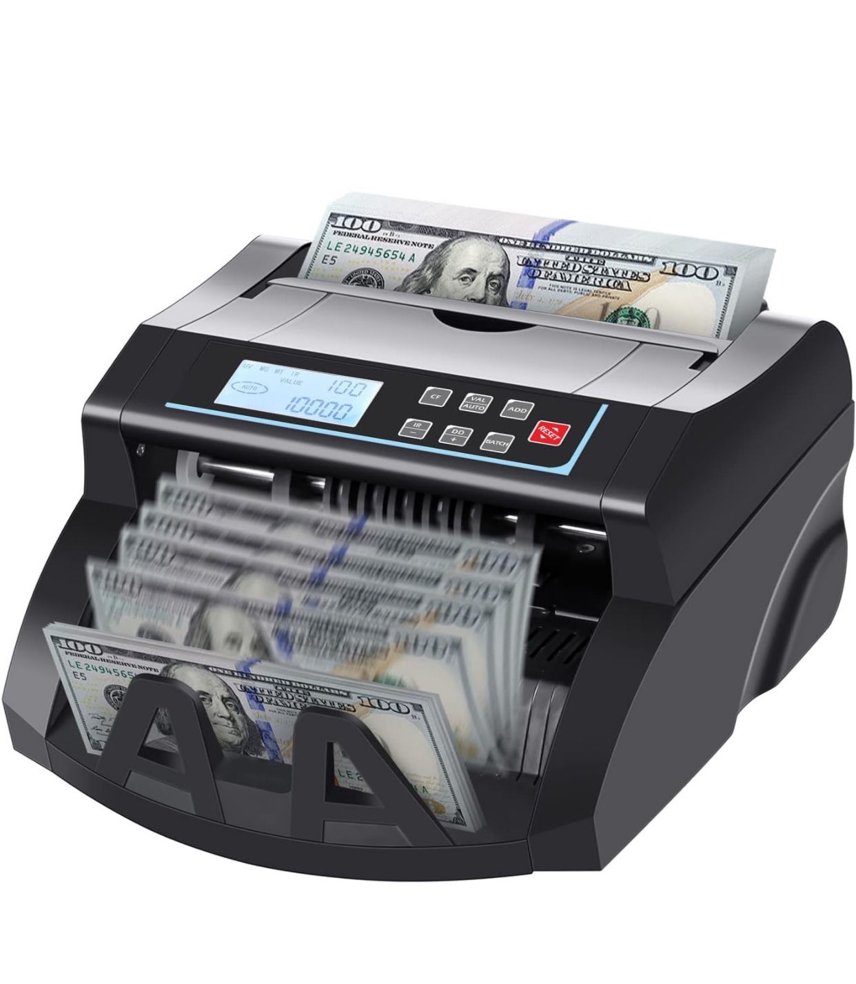 Money Counter Machine with UV/MG/MT/IR/DD Counterfeit Detection Count Value of US Dollar Bills Bill Counter, Add and Batch Modes, Cash Counting with L