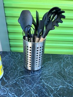 Stainless Steel Utensil Holder Caddy with Kitchen Utensil Set