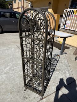 Large Left Hand Door Forged Iron Wine Rack Cabinet – French Winery Bottle Storage, Holds 30 Bottles