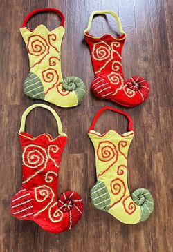 4 (28”) Big Fancy Christmas Stockings Red & Green