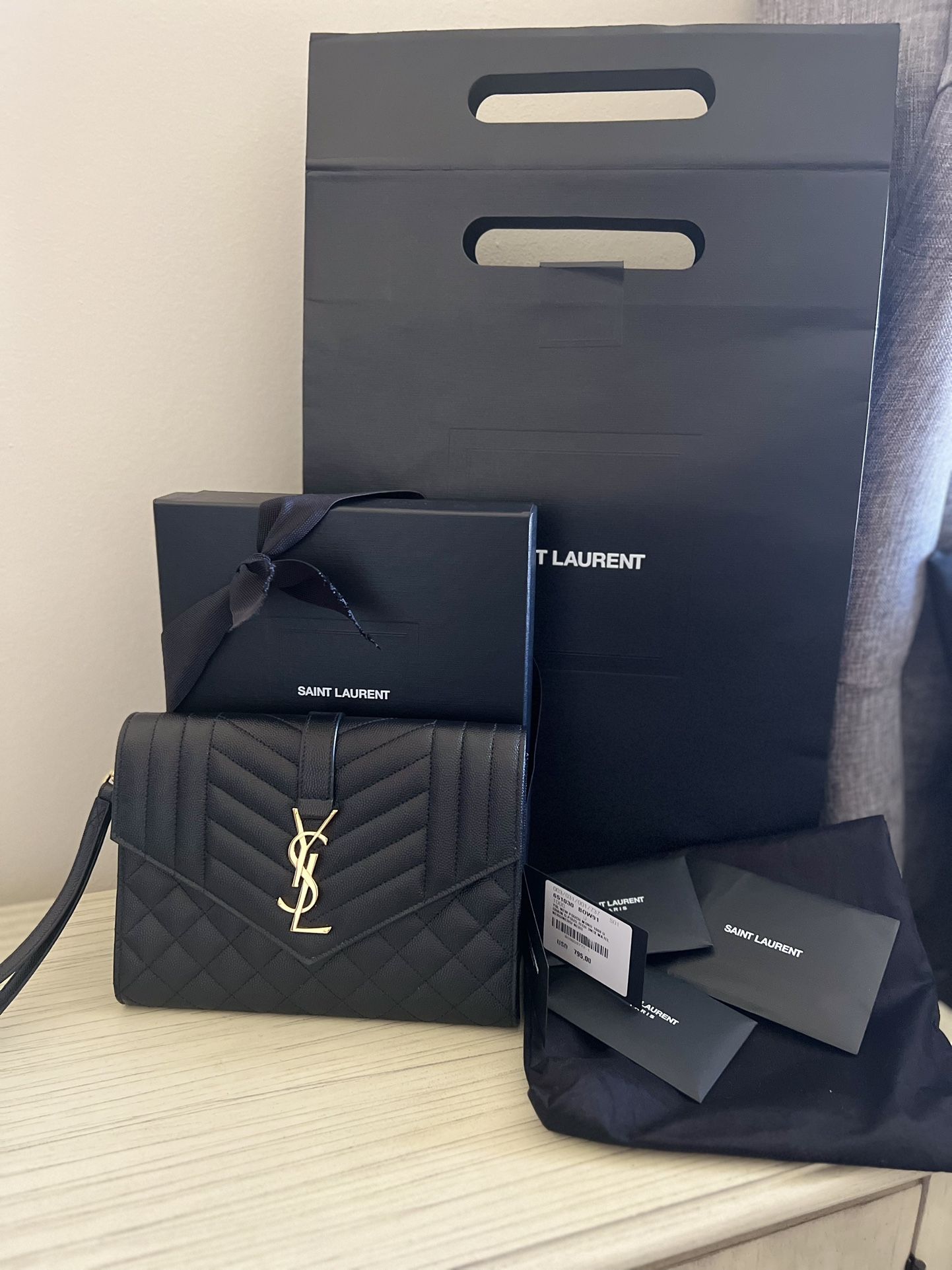 Ysl Clutch Bag In Grained Leather