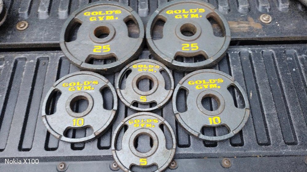 SET OF OLYMPIC GOLDS GYM PLATES (PAIRS OF)  :  25s  10s  5s 