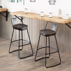 392  24" Swivel Bar Stools Set of 2 Metal Counter Height Barstools with Wooden Seat Low Back Industrial Bar Chairs Distressed Gold Black