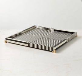 CB2 Eadie Black and White Bone Resin 20 x 20 Tray