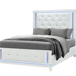 White Queen Bed With Led