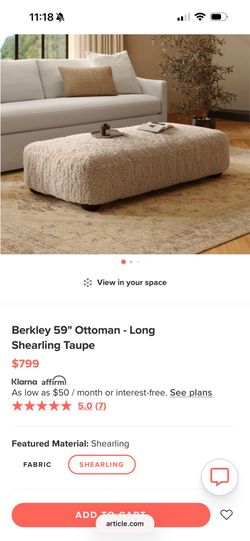 Berkley 59" Ottoman - Long Shearling Taupe