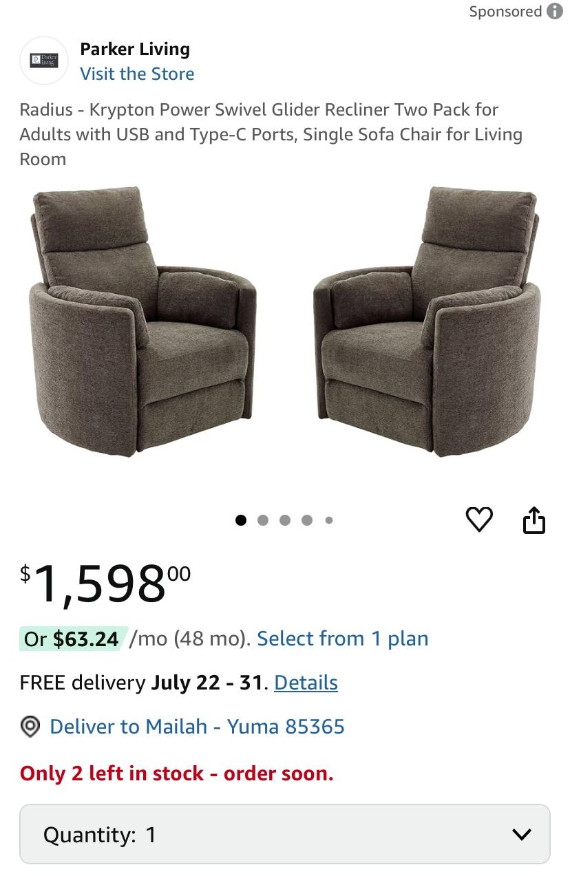 Electric Recliner With Charger Port $80