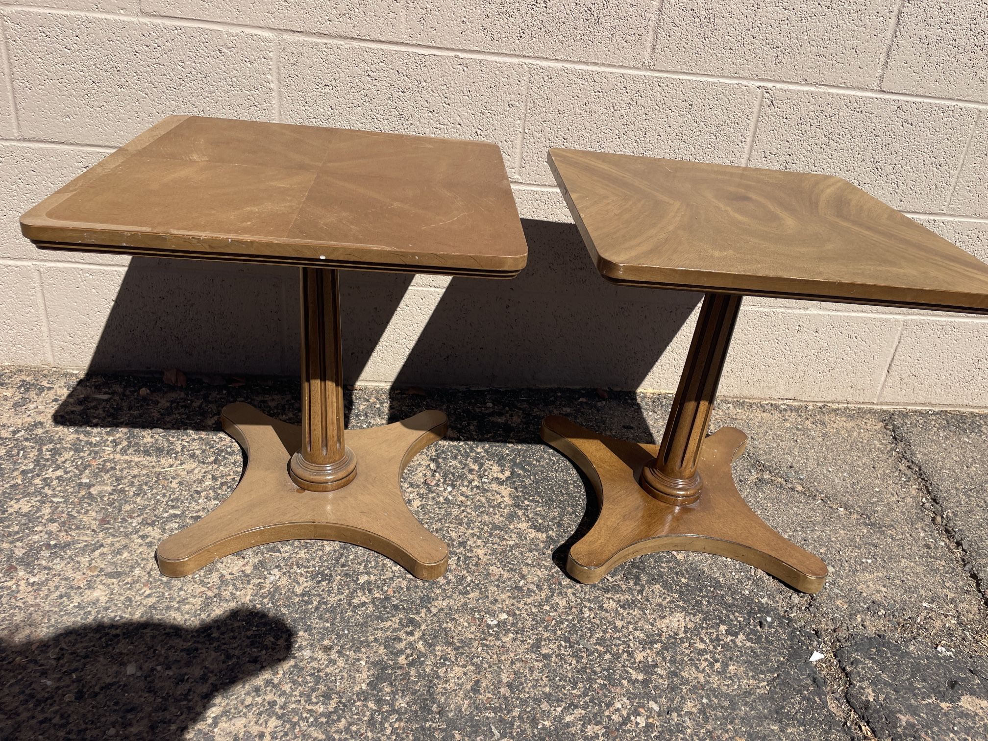 Heritage Furniture Walnut Bookmatched Top Pedestal Side Tables-Free Delivery