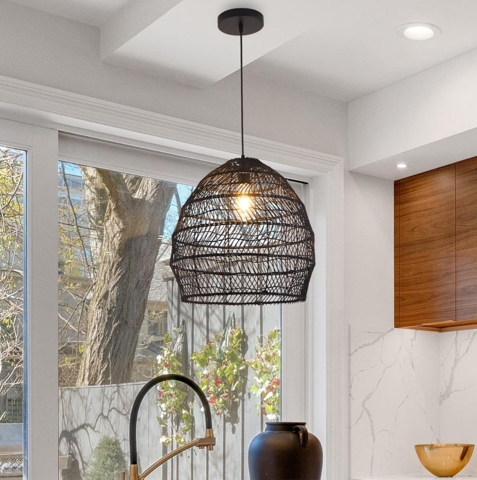 Bamboo Pendant Light Fixture Boho Style 1 Lights Rattan Pendant Lamp Woven Hangi