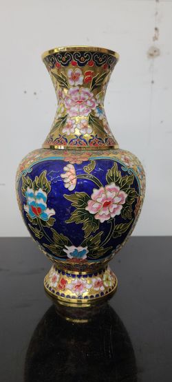 Beautiful Vintage Enamel Brass Handpainted Vase