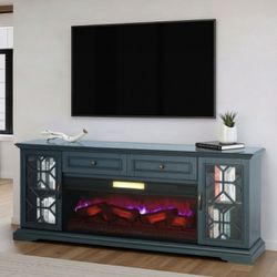 Brand New Dark Blue 74 Inch TV Stand w Fireplace 