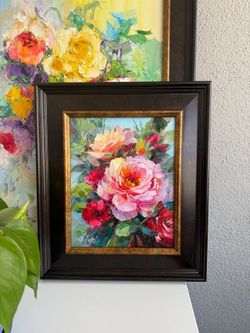 Framed Floral Oil Painting By Nuri Alieva «Peonies bloom , flower Artwork By Nuri Alieva