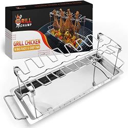 Chicken Leg Rack for Grill, BBQ & Smoker – Stainless Steel Chicken Wing Rack Grill Rack – 14-Slot Chicken Rack for Drumsticks, Wings, Thighs – Chicken