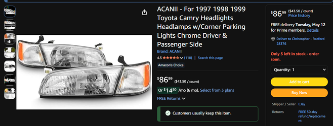 ACANII Headlights for 1(contact info removed) Toyota Camry (all trims)