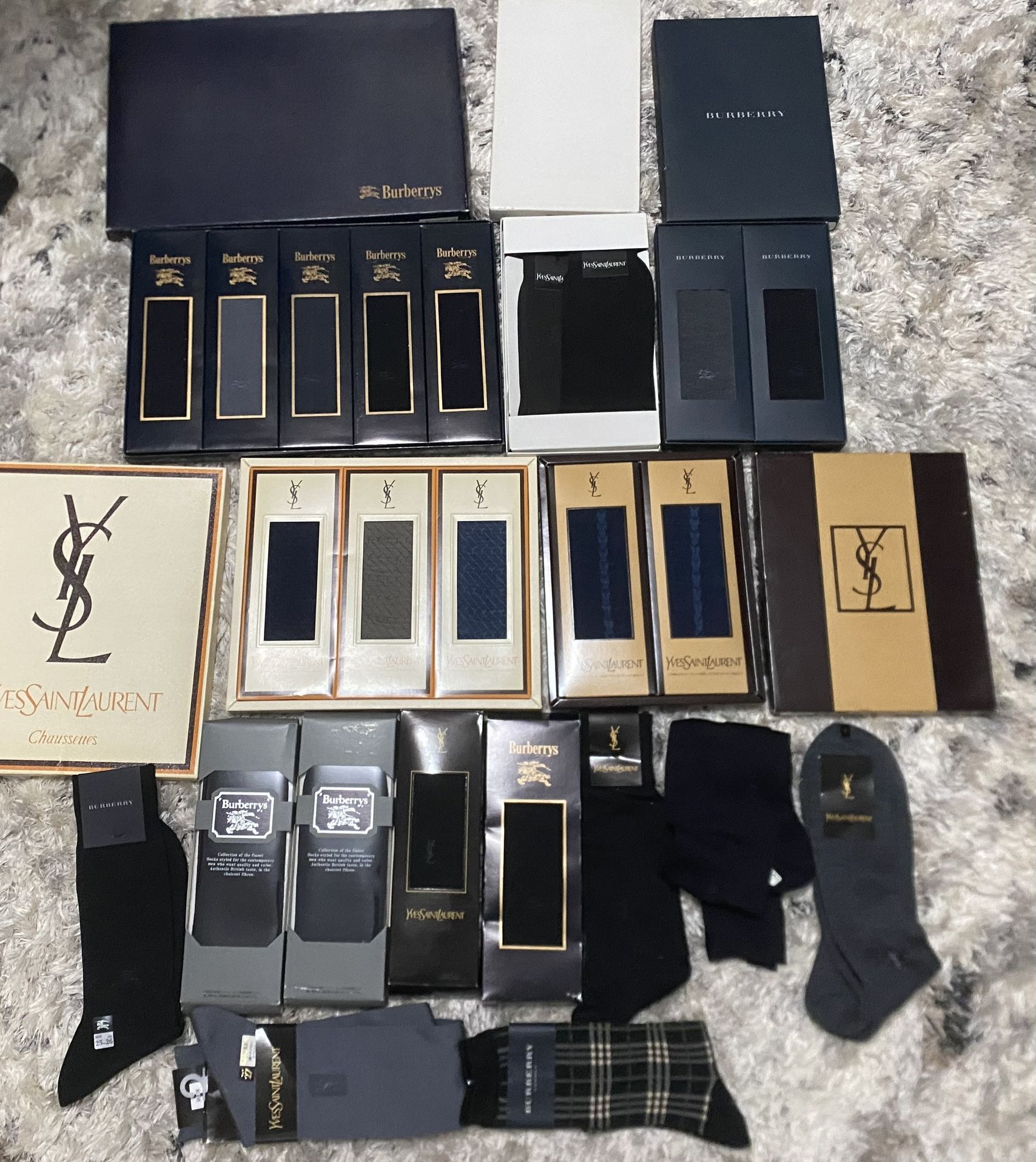 Assortment of Burberry and YSL Vintage Socks